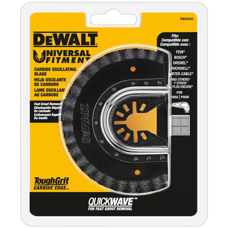 DEWALT DWA4220 Oscillating Grout Removal Blade Universal Fitment Carbide Grit Fast Cut Semi-Circle Black