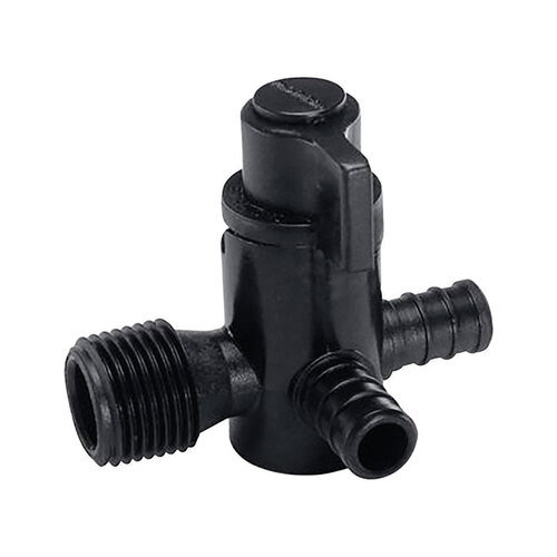 3-Way Valve Ecopoly 1/2" Crimp T X 1/2" S MPT Plastic Black