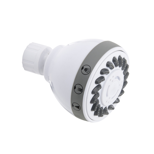 Shower Head, Round, 1.8 gpm, 3-Spray Function, 2.7 in Dia White