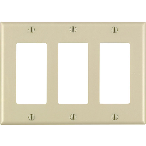 Leviton 80411-00I Wall Plate Decora Ivory 3 gang Thermoset Plastic GFCI/Rocker Ivory