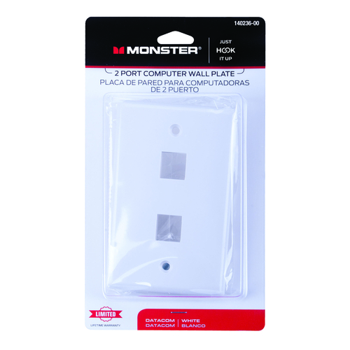 Monster 140236-00 Wall Plate Just Hook It Up White 2 gang Plastic Keystone White