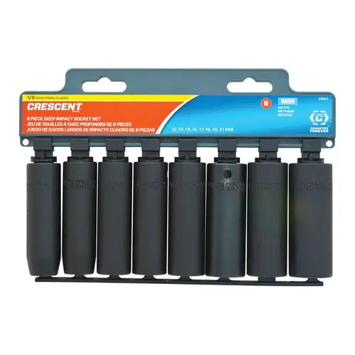 Deep Impact Socket Set Assorted in. X 1/2" drive Metric 6 Point