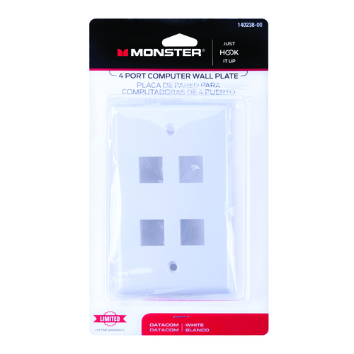 Monster 140238-00 Wall Plate Just Hook It Up White 4 gang Plastic Keystone White