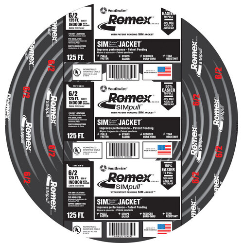 Wire South 125 ft. 6/2 Stranded Romex Type NM-B WG Non-Metallic Black