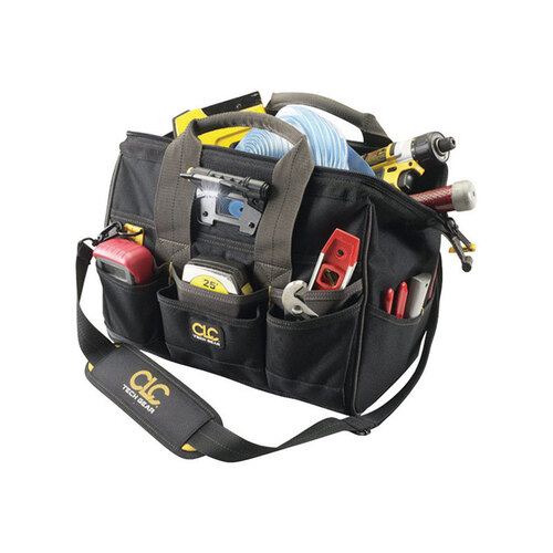 CLC L230 Tech Gear BIGMOUTH Tool Bag with Integrated LED Light, 8 in W, 11-1/2 in D, 14 in H, 29-Pocket, Polyester
