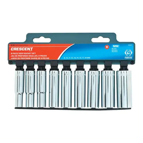 Deep Well Socket Set Assorted Sizes S X 3/8" drive S Metric 6 Point Deep Polished Chrome