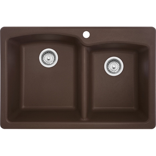 Kitchen Sink Ellipse Composite Granite Dual Mount 22" W X 33" L Double Bowl Mocha Granite