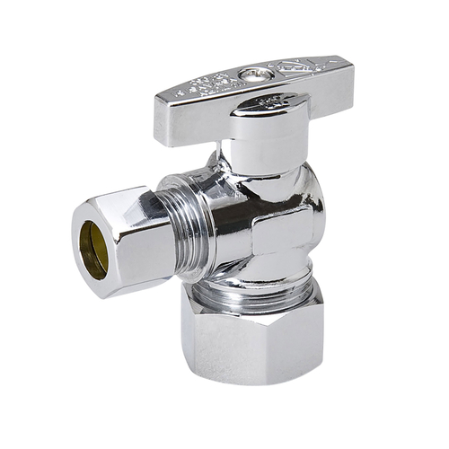 Stop Valve, 3/8 x 1/2 in Connection, Compression x FIP, 125 psi Pressure, Brass Body Chrome