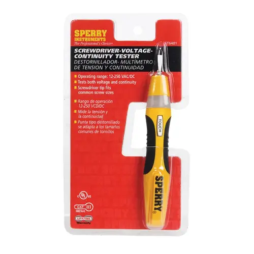 Sperry ST6401 Screwdriver Continuity Tester with Pocket Clip, 12 to 250 VAC/VDC, LED Display Multicolored