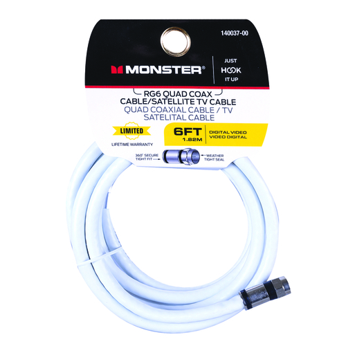 Weatherproof Video Coaxial Cable Just Hook It Up 6 ft. White