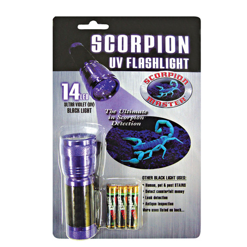 Scorpion 302479 UV Flashlight 14 LED Black/Purple LED AAA Battery Black/Purple