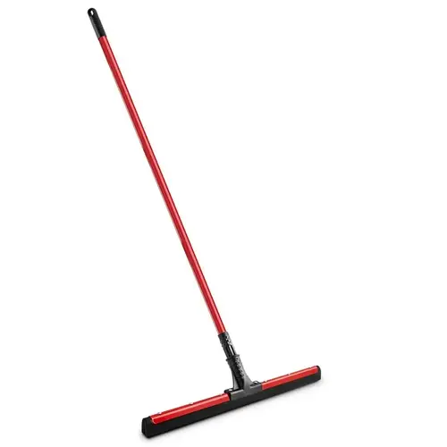 Flexible Blade Floor Squeegee, 18 in Blade, Straight Double Blade, Rubber Blade, Steel Handle, Red