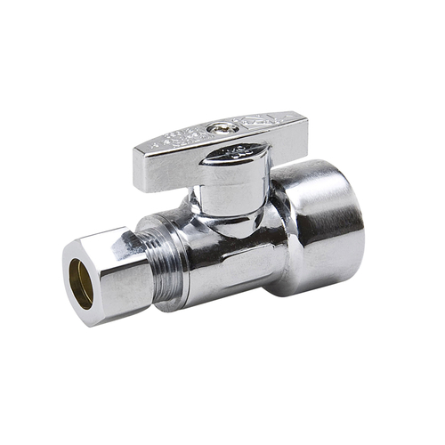 Supply Line Stop Valve, 3/8 x 1/2 in Connection, Compression x FIP, 125 psi Pressure, Brass Body Chrome