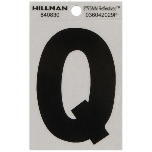 Letter 3" Reflective Black Mylar Self-Adhesive Q - pack of 6