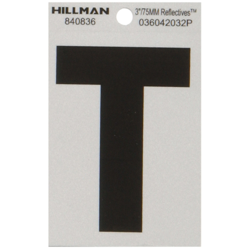 Letter 3" Reflective Black Mylar Self-Adhesive T - pack of 6