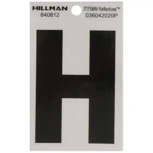 Letter 3" Reflective Black Mylar Self-Adhesive H - pack of 6