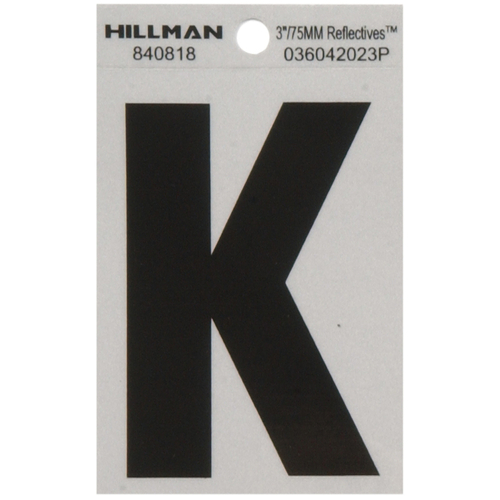 Letter 3" Reflective Black Mylar Self-Adhesive K - pack of 6