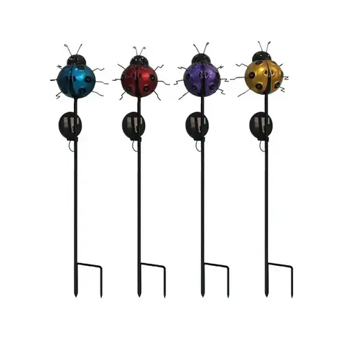 Solar Garden Stake Black Iron 24" H Ladybug Black