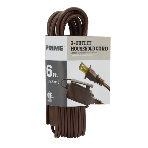 Brown Prime Wire & Cable EC670606 6-Foot 16/2 SPT-2 3-Outlet Indoor Cord 