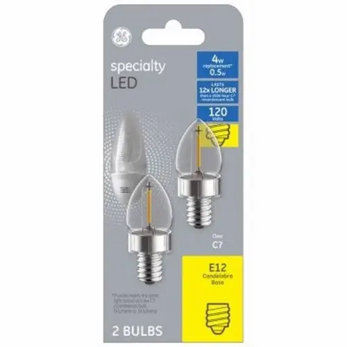 LED Light Bulb C7 E12 (Candelabra) Soft White 4 Watt Equivalence Clear Pair