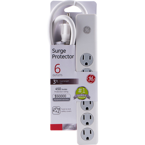 Surge Protector 3 ft. L 6 outlets White White