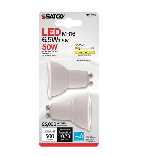 Satco S21743 LED Bulb MR16 GU10 Soft White 50 Watt Equivalence Clear