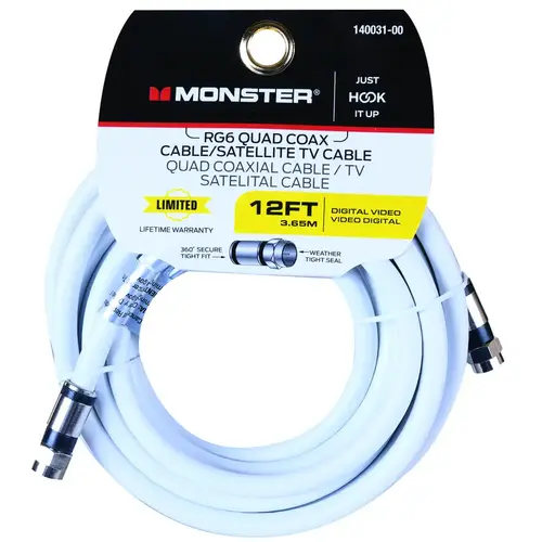 Weatherproof Video Coaxial Cable Just Hook It Up 12 ft. White