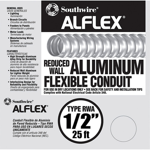 Flexible Electrical Conduit 1/2" D X 25 ft. L Aluminium For FMC Gray
