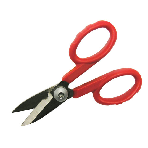 Electrician Scissor/Cutter, 5-1/2 in OAL, 1-5/8 in L Cut, Stainless Steel Blade, Red Handle