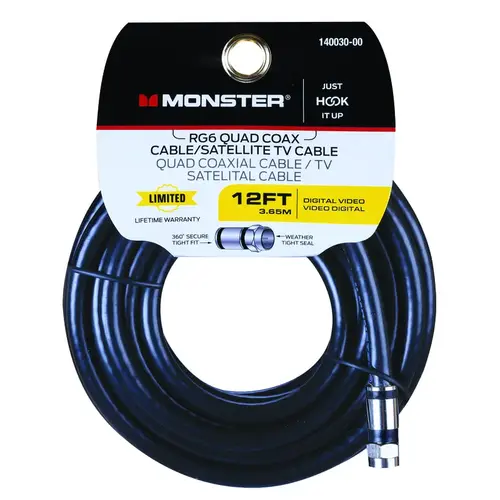 Weatherproof Video Coaxial Cable Just Hook It Up 12 ft. Black