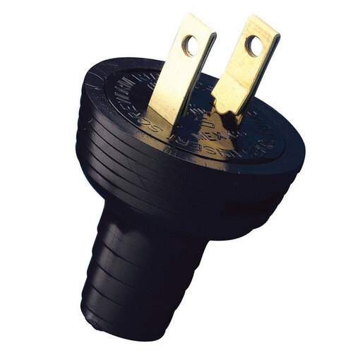 Plug Commercial and Residential Vinyl Straight Blade 1-15P 18-14 AWG 2 Pole 2 Wire Carded Black