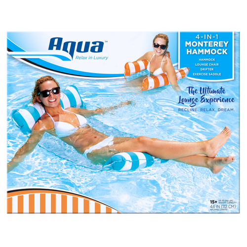 Aqua AQL10061V Pool Lounge Assorted Fabric/Mesh Inflatable 4-in-1 Monterey Hammock Assorted