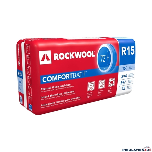 Rockwool RXCB351525 Insulation ComfortBatt 15.25" W X 47" L R15 Unfaced Batt 59.7 sq ft