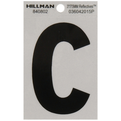 Letter 3" Reflective Black Mylar Self-Adhesive C - pack of 6