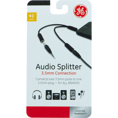 GE 2-Way 3.5mm Headphone Splitter, Black