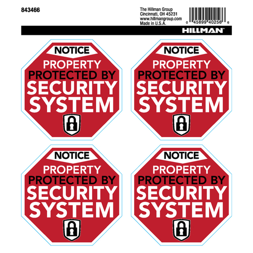 Decal English White Security 6" H X 6" W - pack of 6