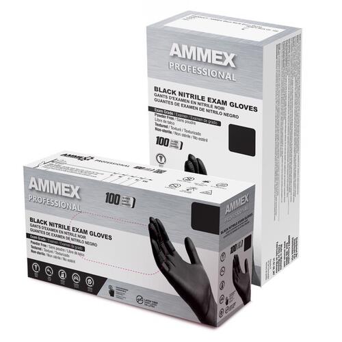 Ammex ABNPF48100 Disposable Exam Gloves Professional Nitrile X-Large Black Powder Free Chlorinated