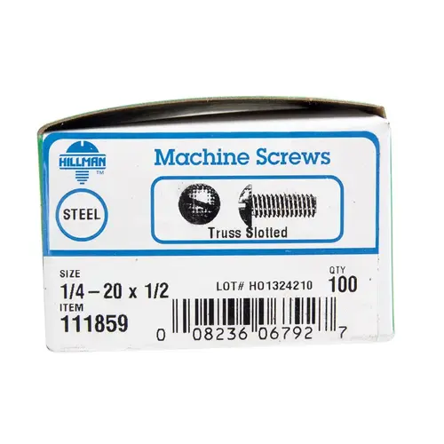 Machine Screws No. 1/4-20 S X 1/2" L Combination Truss Head Zinc-Plated Steel Zinc-Plated