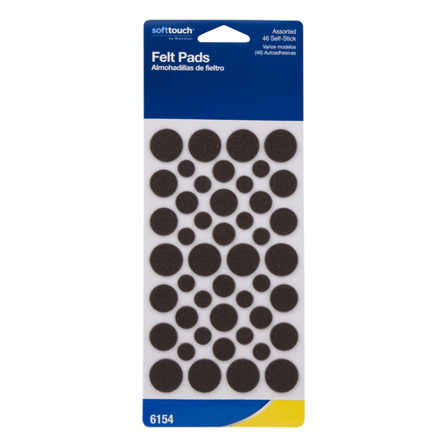 Softtouch 4615495n Brown Self-Stick Round Felt Pads Assorted Sizes