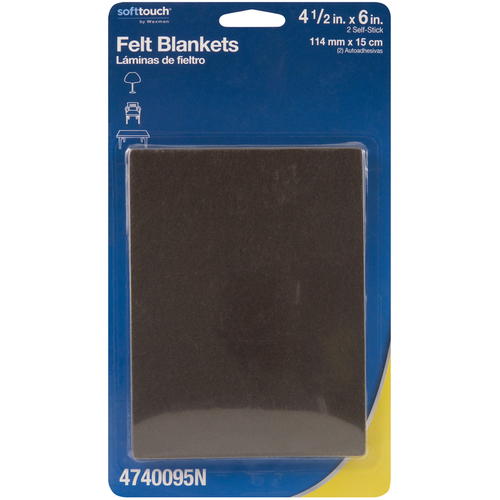 Blanket Felt Self Adhesive Brown Rectangle 4.5" W X 6" L Brown Pair