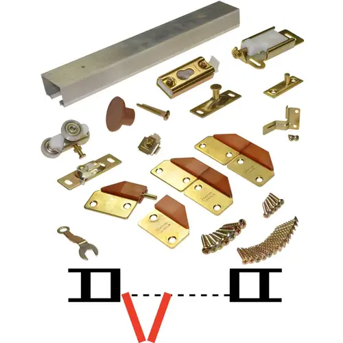 L.E. Johnson 100FD964 Top Mounted Bifold Hardware for 96" 4 Door for 1" to 1-3/4" Thick Panels of 75 Pounds