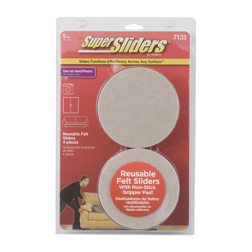 SuperSliders 4713395K Protective Pad Felt/Plastic Self Adhesive Beige/Black Round 5" W X 5" L Beige/Black