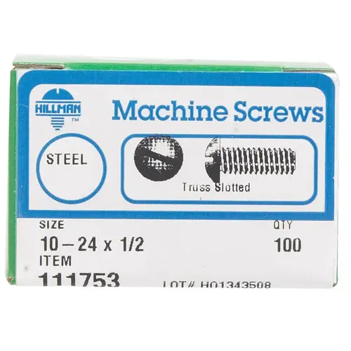 Machine Screws No. 10-24 X 1/2" L Combination Truss Head Zinc-Plated Steel Zinc-Plated