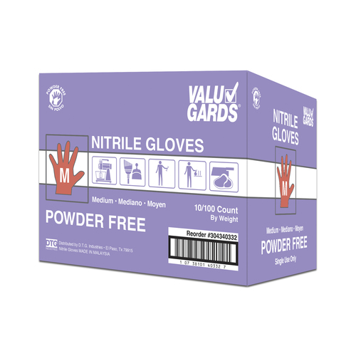 VALUGARDS 304340332 Valugards Nitrile Powder Free Purple Medium Glove, 100 Each