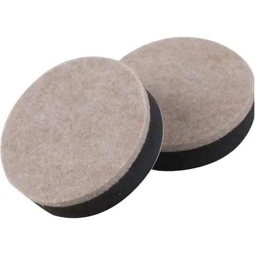 Slider Pad, Felt Cloth, Beige, 2-1/2 in Dia, 1/2 in Thick, Round - pack of 2