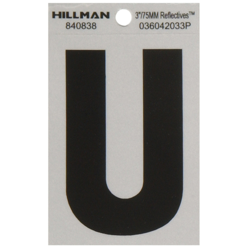 Letter 3" Reflective Black Vinyl Self-Adhesive U