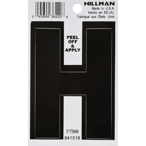 Letter 3" Black Vinyl Self-Adhesive H Glossy