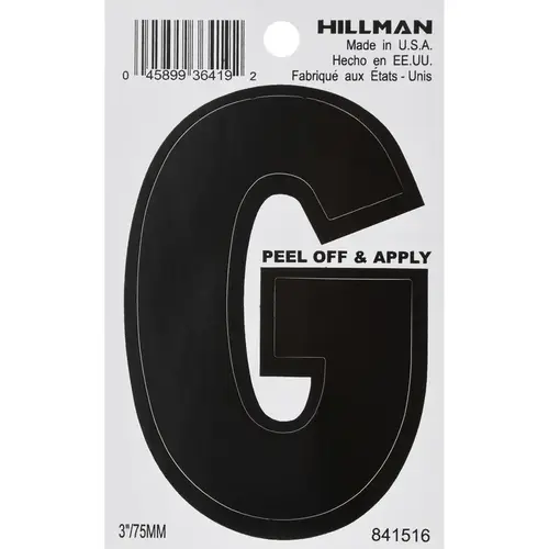 Letter 3" Black Vinyl Self-Adhesive G Glossy