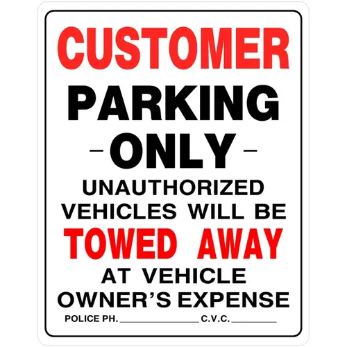 Sign English White No Parking 19" H X 15" W