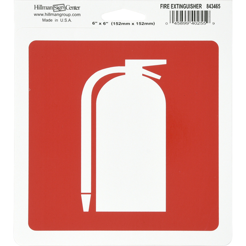 Sign English Red/White Fire Extinguisher 6" H X 6" W Plain